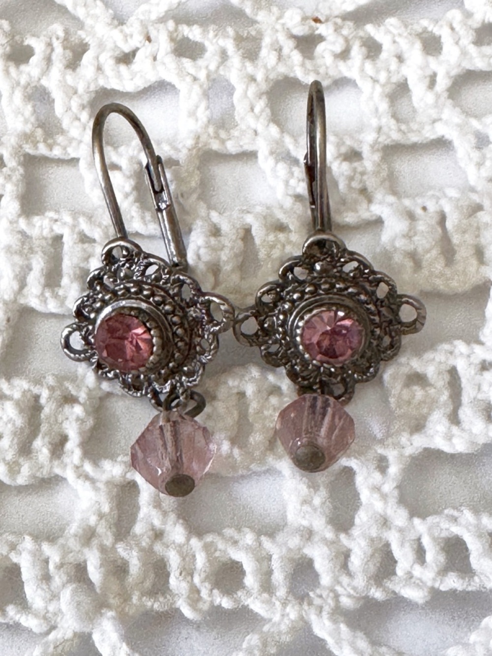 Vintage Sterling Silver Marcasite Purple Tanzanite Pierced Earrings